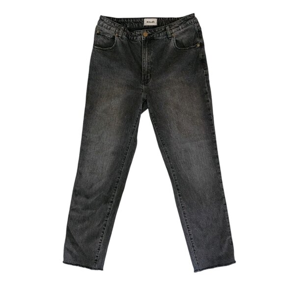 ROLLA'S Jeans 'Miller' Womens Size 31 Slim Denim Black/Gray Raw Hem Pants Mid Hi - Picture 1 of 8